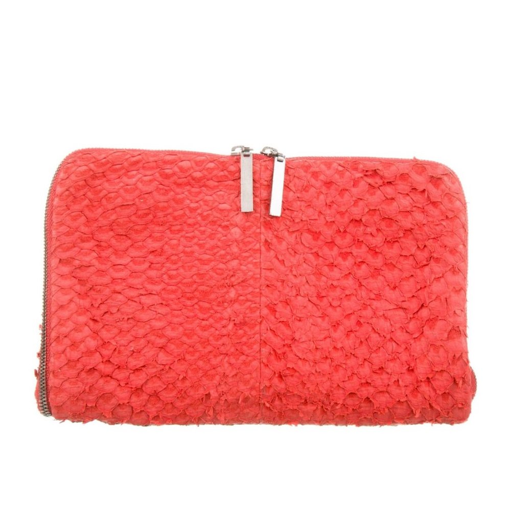 Helmut Lang Styx Orange Fish Scale Leather Foldover Clutch Purse
